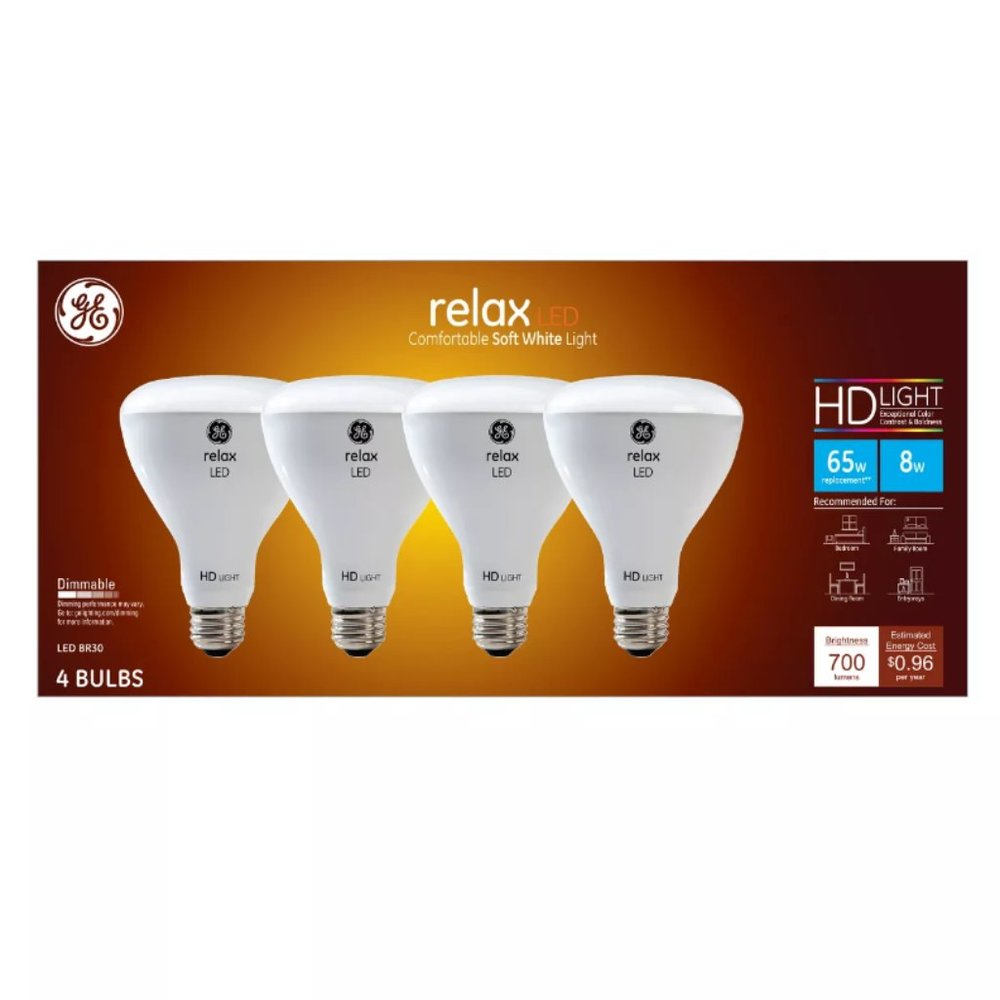 LED LIGHT BULB 4Pk - GE RELAX - Flood / Dimmable